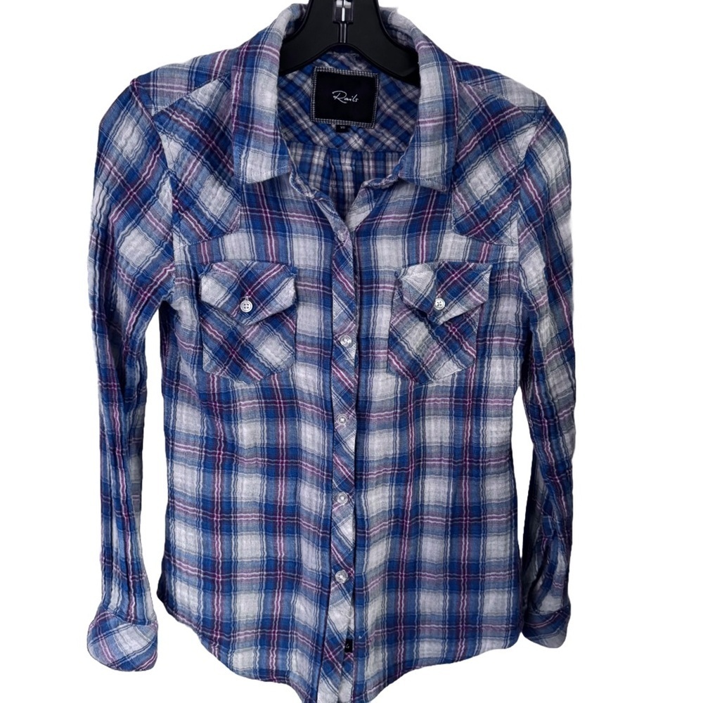Rails Womens Blue Plaid Long Sleeve Button Down Shirt Size XS